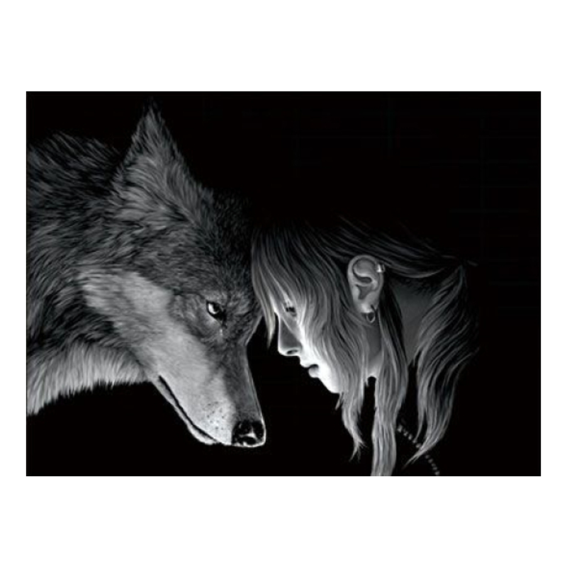 Cuadro Lenticular 3D Lobo y Joven Rubia