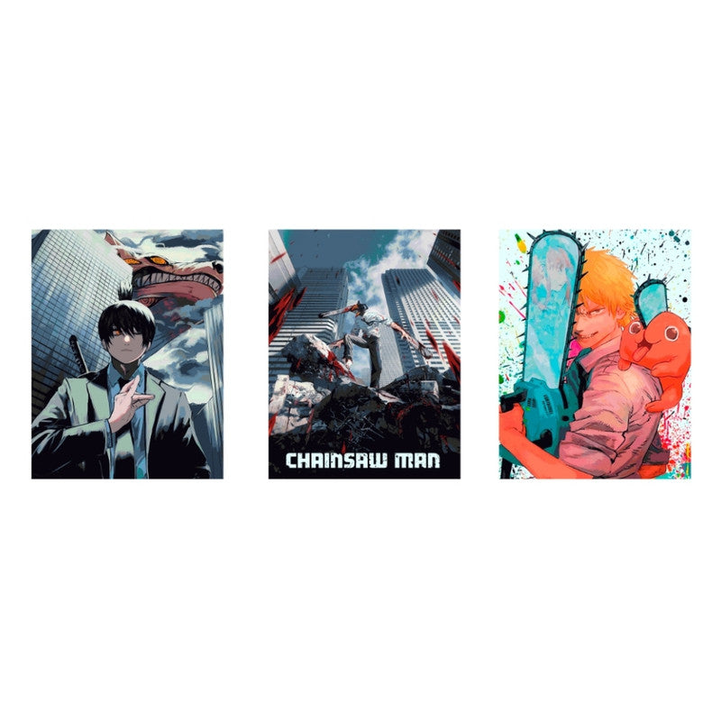 Cuadro Decorativo Lenticular Chainsaw Man 3 En 1
