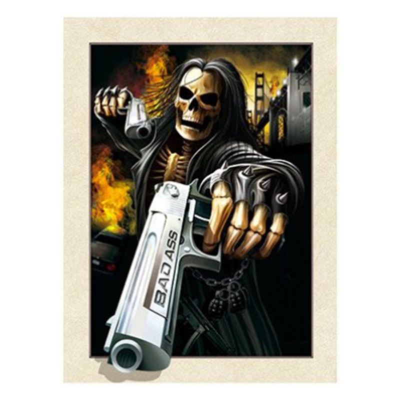 Cuadro Lenticular 3D Esqueleto Calavera Pistolero Basado