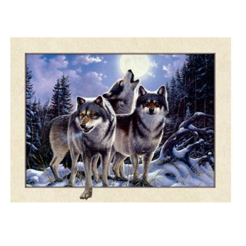 Cuadro Lenticular 3D Manada de Lobos Luna llena