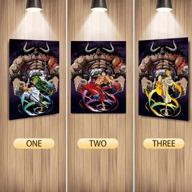 Cartel Decorativo Lenticular 3D Luffy - Zoro - Sanji - Kaido | One Piece