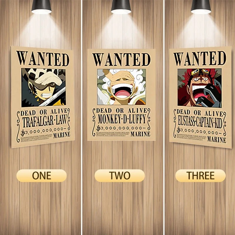 Cartel Decorativo Lenticular 3D WANTED | Edward Newgate - Monkey D.Dragon - Shanks | One Piece