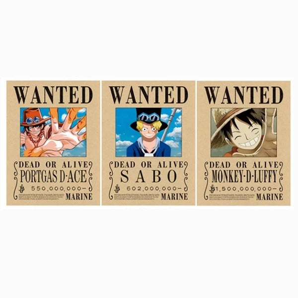 Cartel Decorativo Lenticular 3D | WANTED Portgas D.Ace - Sabo - Monkey D. Luffy | One Piece