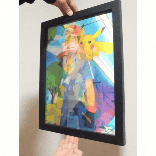 Cartel Decorativo Lenticular 3D Pokemon Ash Ketchup Pikachu Generaciones