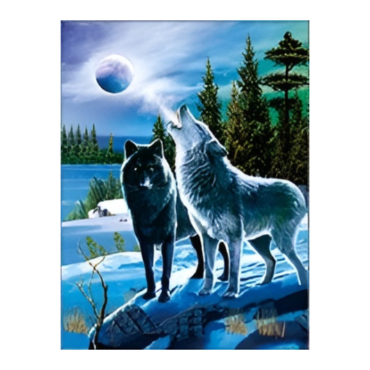 Cuadro Lenticular 3D Lobos Aullando a la Luna