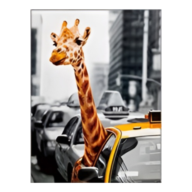 Cuadro Lenticular 3D Jirafa Arriba de un Taxi