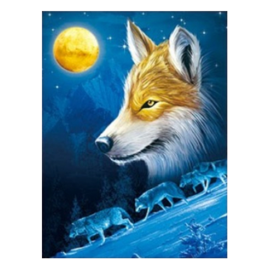 Cuadro Lenticular 3D Lobos Siberianos Luna Llena