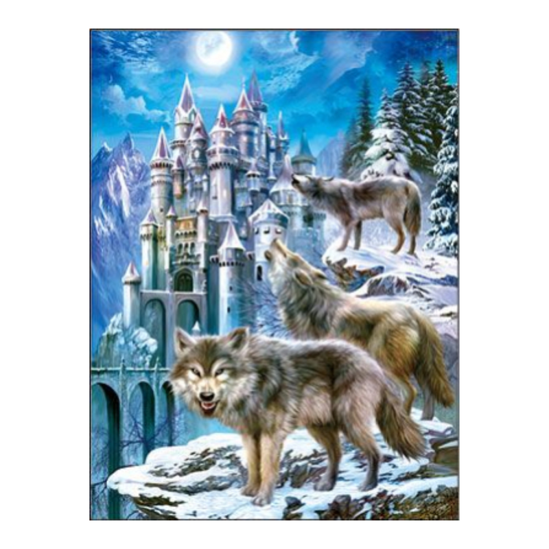 Cuadro Lenticular 3D Lobos Siberianos Castillo