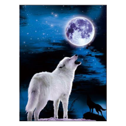 Cuadro Lenticular 3D Lobo Blanco Luna Llena