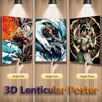 Cartel Decorativo Lenticular 3D Aang - Katara - Toph Beifong | Avatar