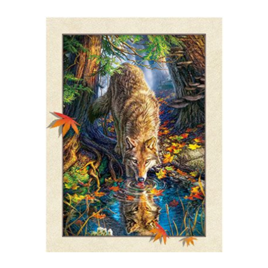 Cuadro Lenticular 3D Lobo Bebiendo Agua