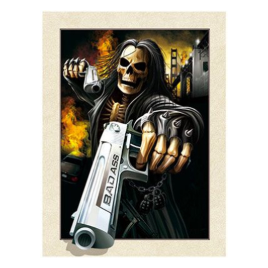 Cuadro Lenticular 3D Esqueleto Calavera Pistolero Basado