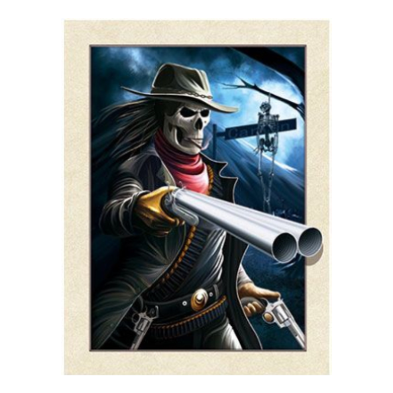 Cuadro Lenticular 3D Esqueleto Calavera Rifle