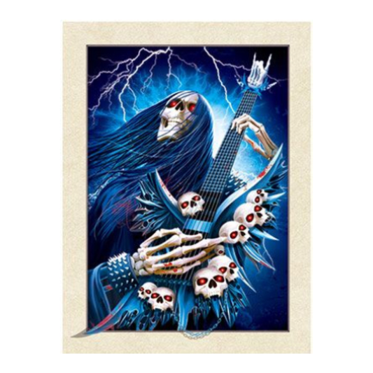 Cuadro Lenticular 3D Esqueleto Calaveras Guitarra Eléctrica