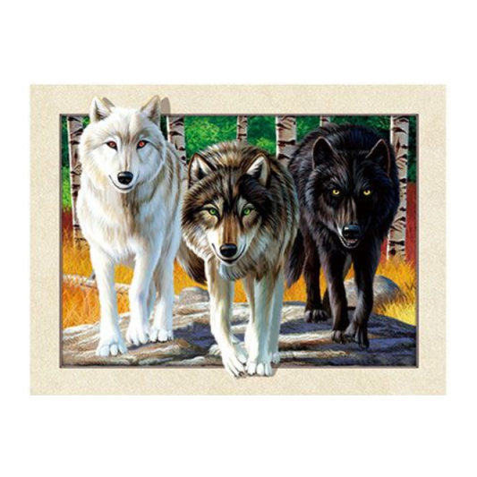 Cuadro Lenticular 3D Lobo Blanco Negro y Siberiano